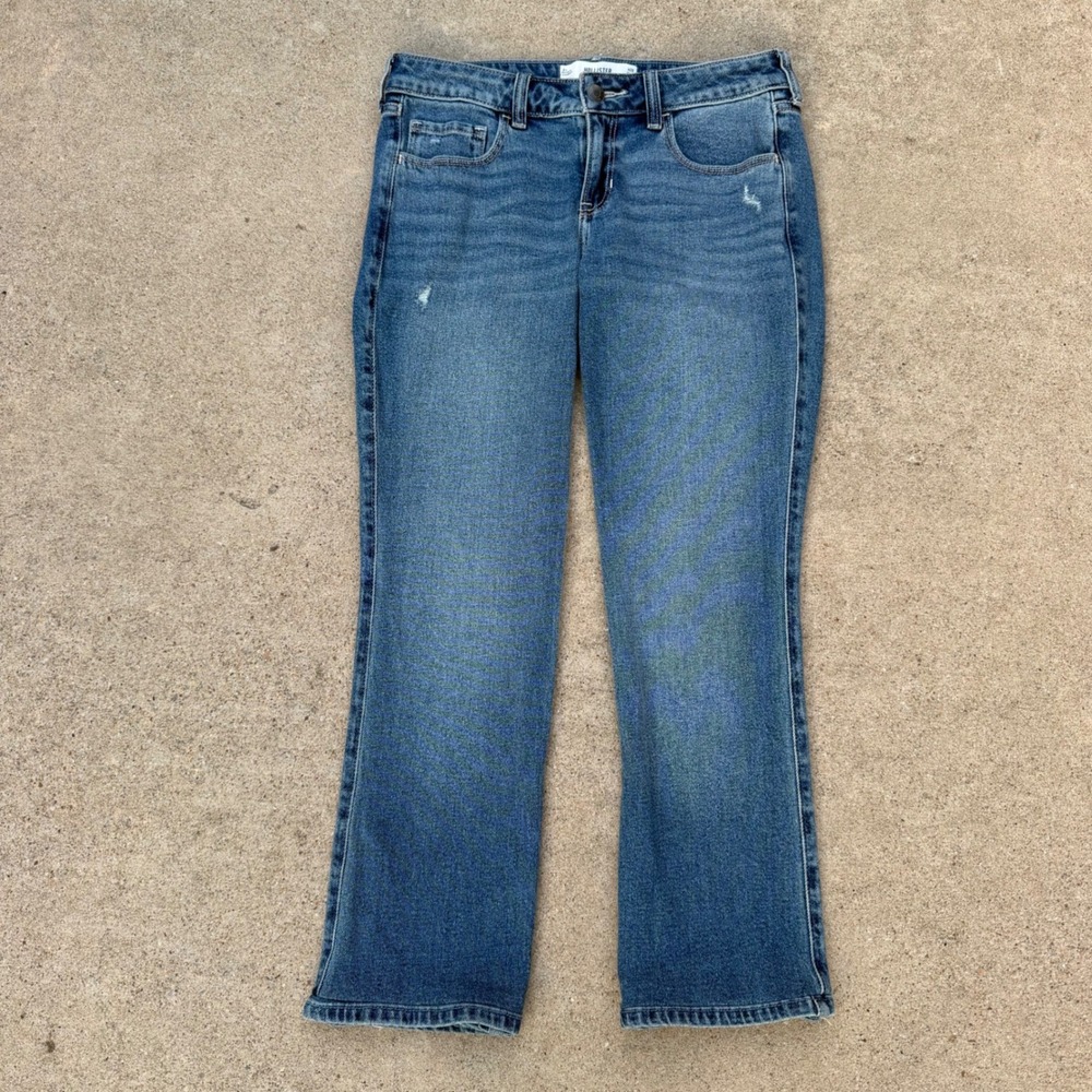 Y2K Hollister Low-Rise Boot Cut Jeans Womens 6S W28 Medium Wash Blue Distressed